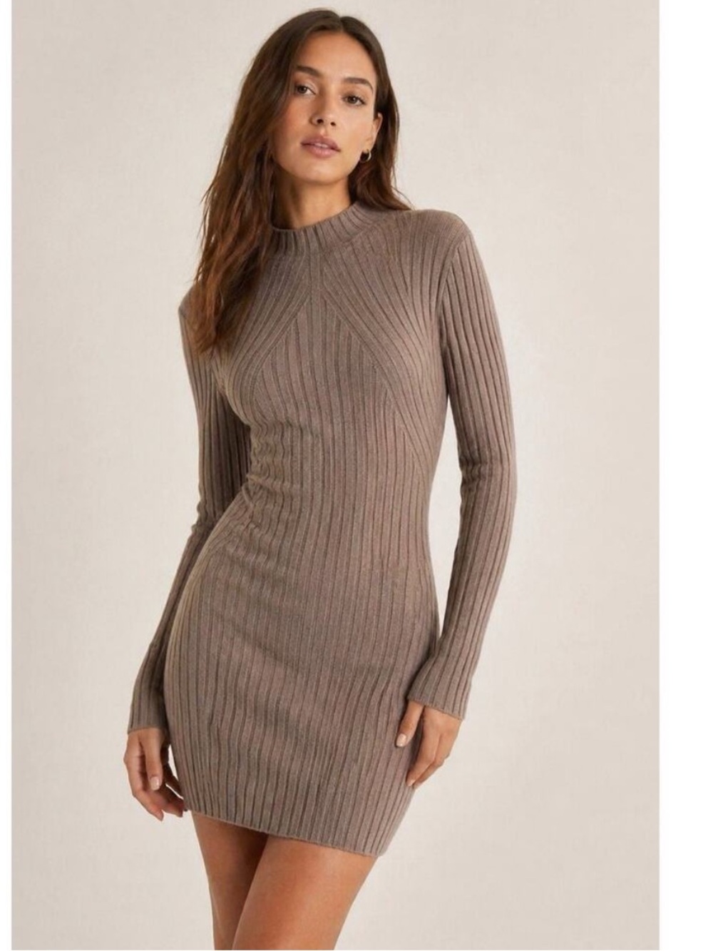 NWT ABERCROMBIE & FITCH Ribbed Mock Neck Bodycon Sweater Dress Mocha Size S